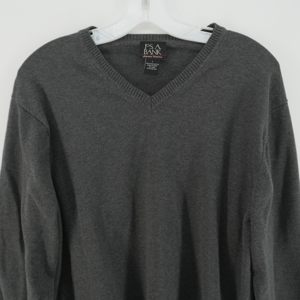 Jos. A. Bank V-Neck Sweater Mens Large Charcoal Grey Pima Cotton Pullover